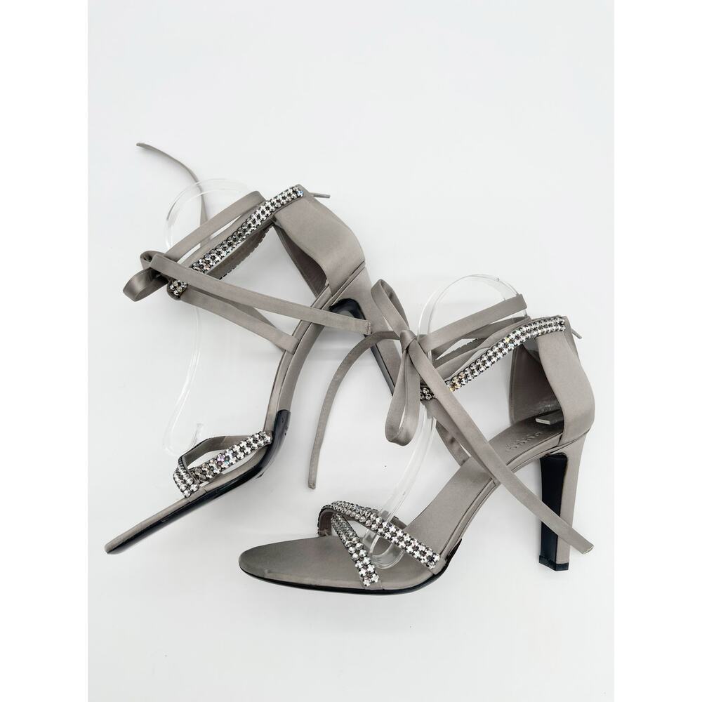 Gucci 2004 Tom Ford Silver Silk Crystal Strap Ankle Wrap Heel Sandals EU 41C - Picture 5 of 13